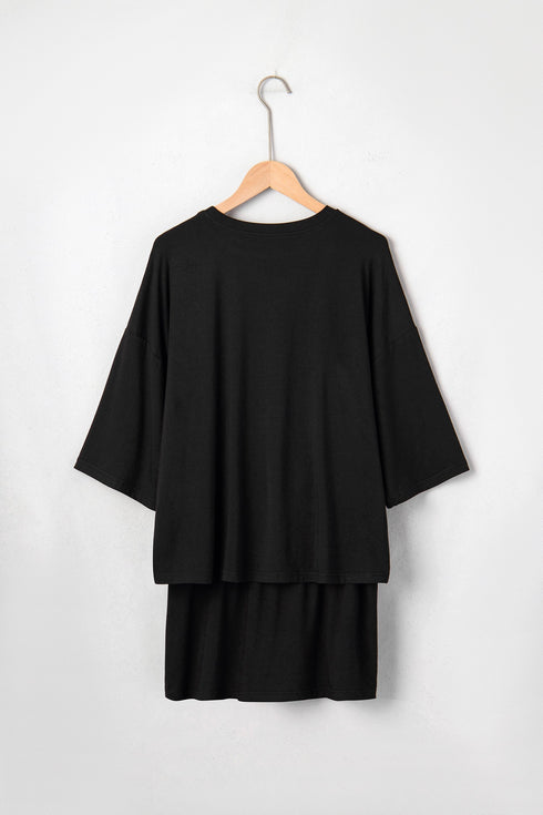 Solid Oversize Tee Tie Wrap Mini Skort Two Piece Set