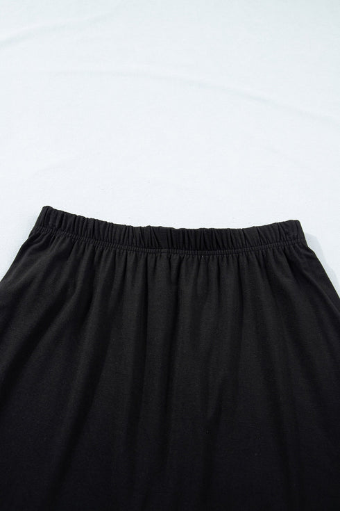 Solid Oversize Tee Tie Wrap Mini Skort Two Piece Set
