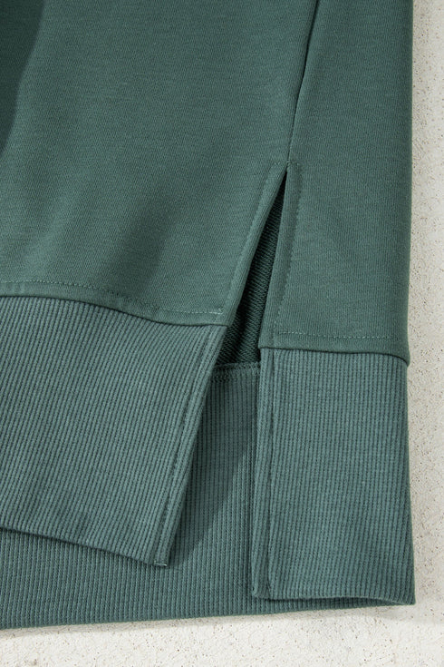 Solid Oversized Slit Sweatshirt Ribbed Leggings Pant Sets