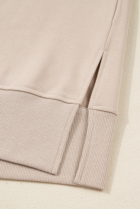 Solid Oversized Slit Sweatshirt Ribbed Leggings Pant Sets