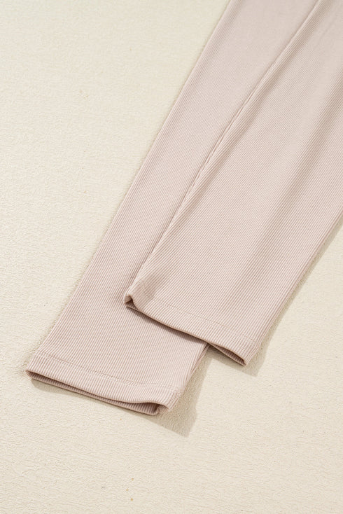 Solid Oversized Slit Sweatshirt Ribbed Leggings Pant Sets