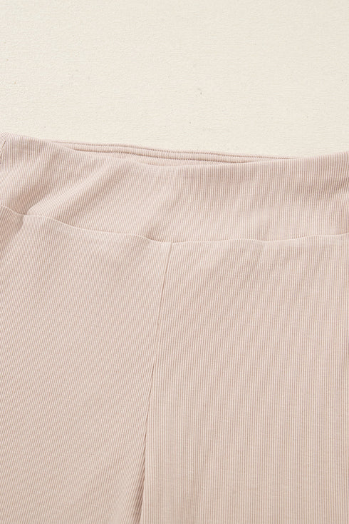 Solid Oversized Slit Sweatshirt Ribbed Leggings Pant Sets