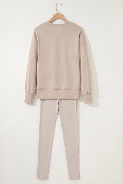 Solid Oversized Slit Sweatshirt Ribbed Leggings Pant Sets
