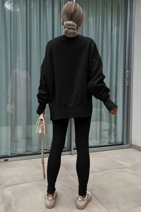 Solid Oversized Slit Sweatshirt Ribbed Leggings Pant Sets