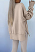 Solid Oversized Slit Sweatshirt Ribbed Leggings Pant Sets