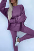 Solid Oversized Slit Sweatshirt Ribbed Leggings Pant Sets