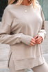 Solid Oversized Slit Sweatshirt Ribbed Leggings Pant Sets