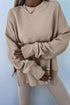 Solid Oversized Slit Sweatshirt Ribbed Leggings Pant Sets