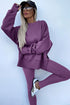 Solid Oversized Slit Sweatshirt Ribbed Leggings Pant Sets