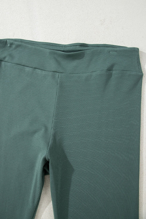 Solid Oversized Slit Sweatshirt Ribbed Leggings Pant Sets