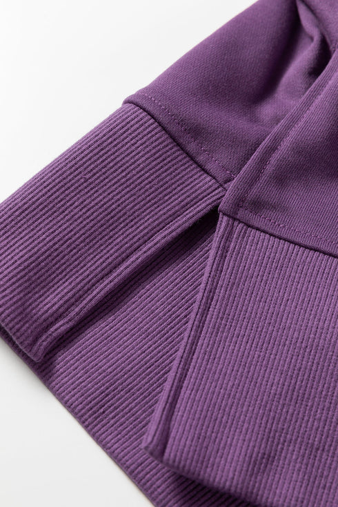 Solid Oversized Slit Sweatshirt Ribbed Leggings Pant Sets