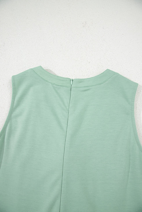 Solid Pintuck Tie V Neck Sleeveless Loose Romper