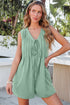Solid Pintuck Tie V Neck Sleeveless Loose Romper