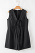 Solid Pintuck Tie V Neck Sleeveless Loose Romper
