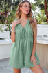 Solid Pintuck Tie V Neck Sleeveless Loose Romper