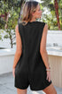 Solid Pintuck Tie V Neck Sleeveless Loose Romper