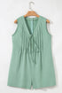 Solid Pintuck Tie V Neck Sleeveless Loose Romper