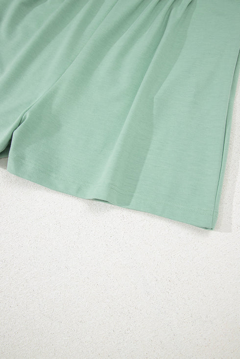 Solid Pintuck Tie V Neck Sleeveless Loose Romper