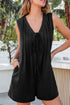 Solid Pintuck Tie V Neck Sleeveless Loose Romper