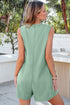 Solid Pintuck Tie V Neck Sleeveless Loose Romper