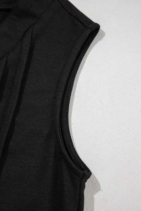 Solid Pintuck Tie V Neck Sleeveless Loose Romper