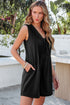 Solid Pintuck Tie V Neck Sleeveless Loose Romper