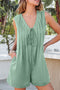 Solid Pintuck Tie V Neck Sleeveless Loose Romper