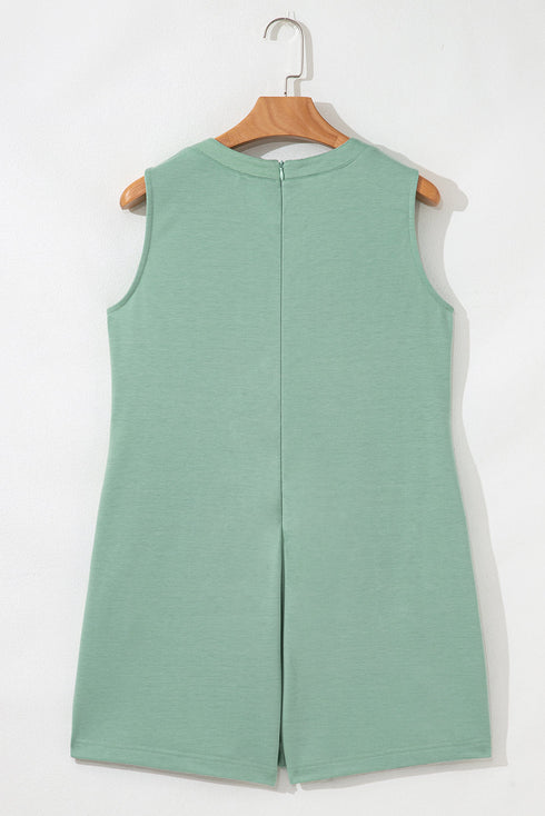 Solid Pintuck Tie V Neck Sleeveless Loose Romper