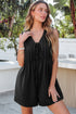 Solid Pintuck Tie V Neck Sleeveless Loose Romper