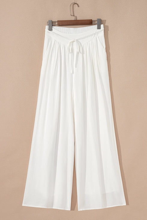 Solid Pleated Drop Waist Wide Leg Pants
