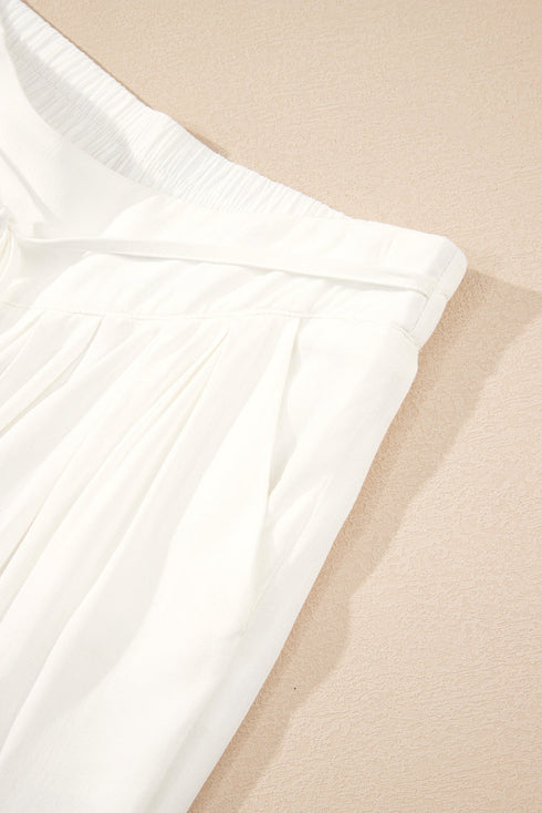 Solid Pleated Drop Waist Wide Leg Pants