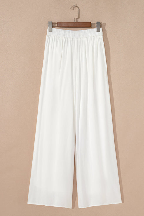 Solid Pleated Drop Waist Wide Leg Pants