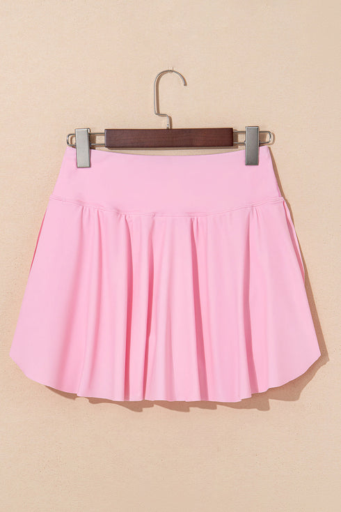 Solid Pocketed Crossover High Waist Swim Skort