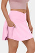 Solid Pocketed Crossover High Waist Swim Skort