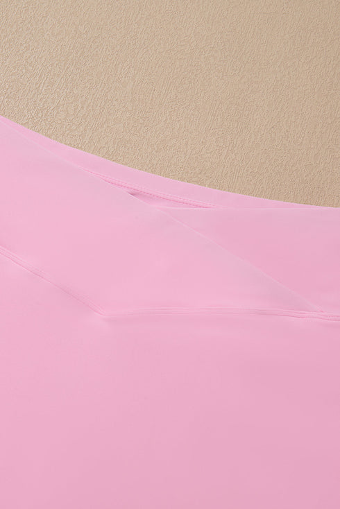 Solid Pocketed Crossover High Waist Swim Skort