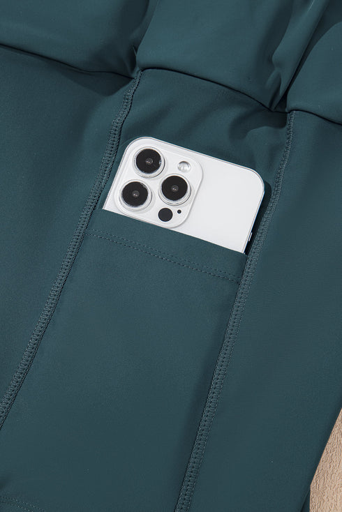 Solid Pocketed Crossover High Waist Swim Skort