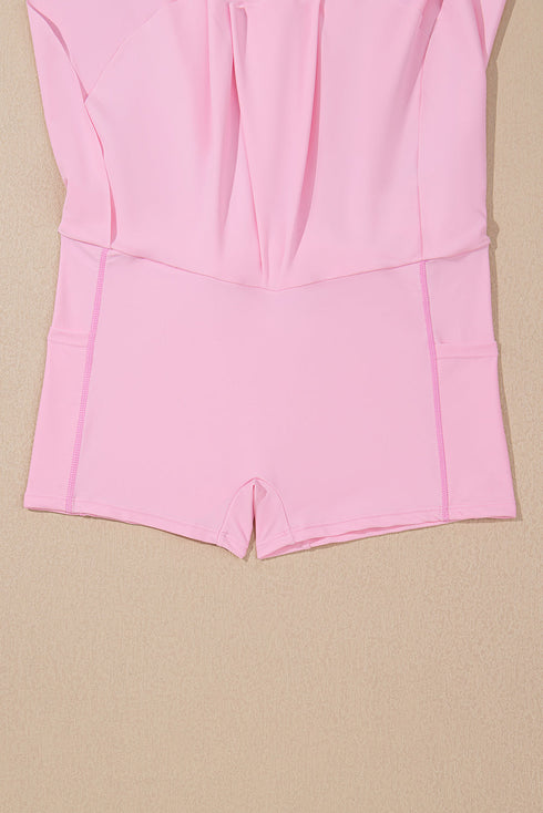 Solid Pocketed Crossover High Waist Swim Skort