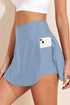 Solid Pocketed Crossover High Waist Swim Skort