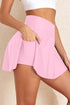 Solid Pocketed Crossover High Waist Swim Skort