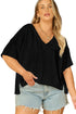 Solid Pointelle Rhombus Knit V Neck Loose Top