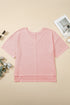 Solid Pointelle Rhombus Knit V Neck Loose Top