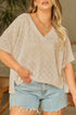 Solid Pointelle Rhombus Knit V Neck Loose Top