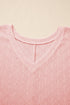 Solid Pointelle Rhombus Knit V Neck Loose Top