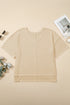 Solid Pointelle Rhombus Knit V Neck Loose Top