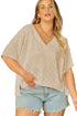 Solid Pointelle Rhombus Knit V Neck Loose Top