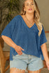 Solid Pointelle Rhombus Knit V Neck Loose Top