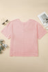 Solid Pointelle Rhombus Knit V Neck Loose Top