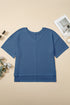 Solid Pointelle Rhombus Knit V Neck Loose Top