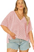 Solid Pointelle Rhombus Knit V Neck Loose Top