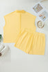 Solid Polo Collar Tee Elastic Waist Shorts Loungewear Set